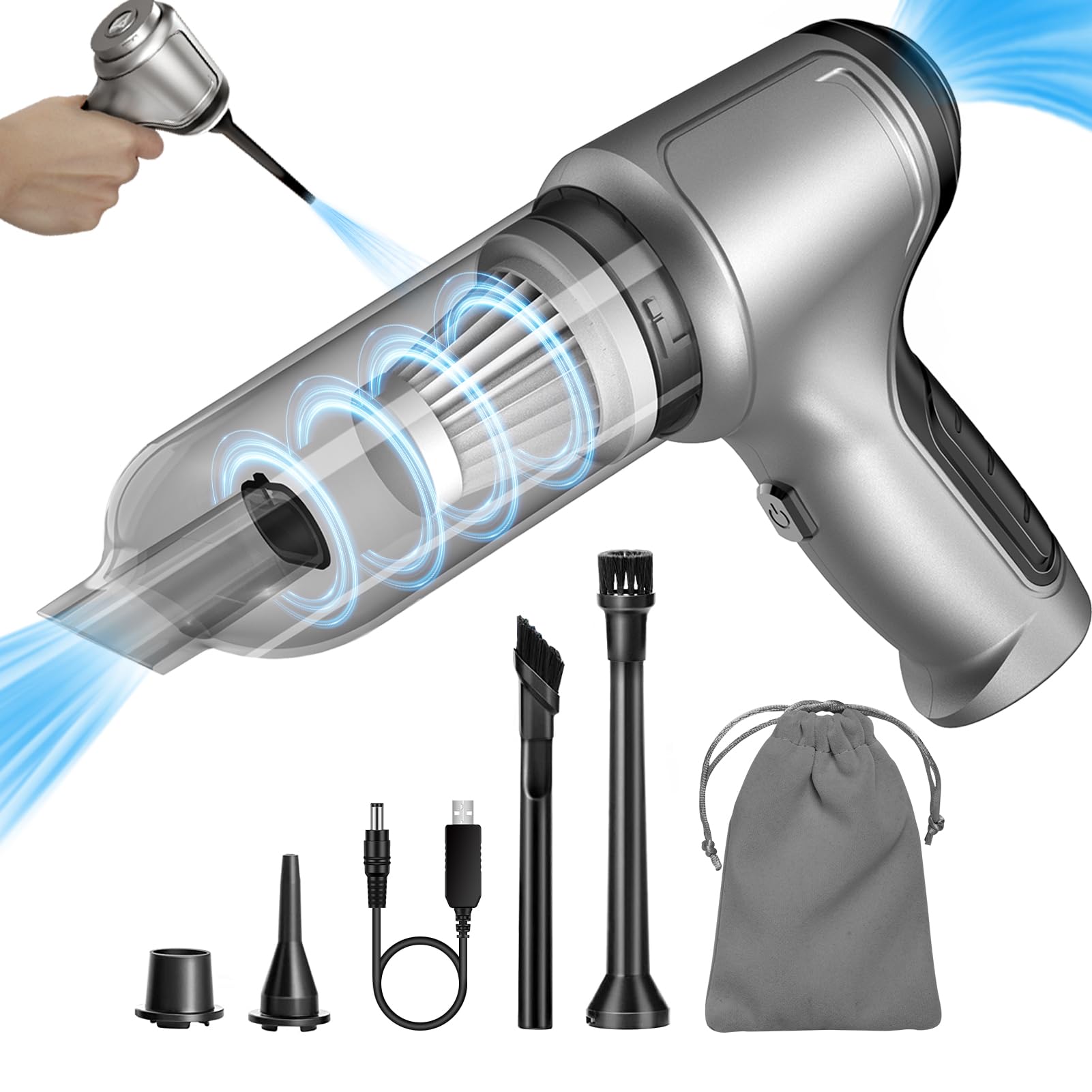 Mini Car Vacuum Cleaner High Power, 3 in 1 Handheld Portable Vacuum, 3 Washable Filters Strong Suction for Car Home Keyboard and